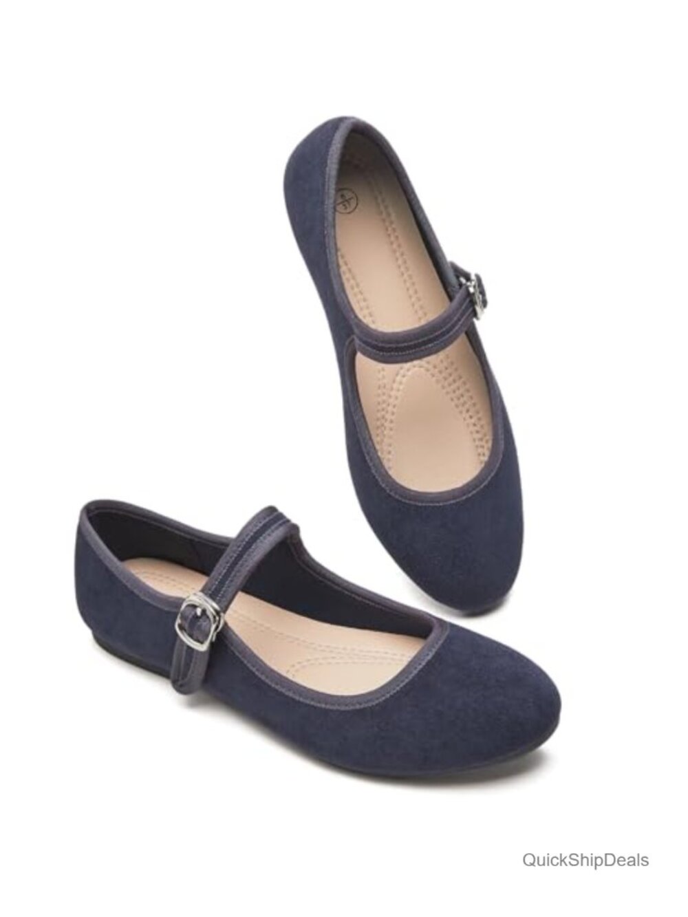 Faux Suede Mary Jane Flats Adjustable Strap Round Toe